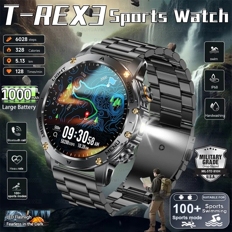 2025 ���� �ƿ����� T-REX3 1.7��ġ AMOLED ��ũ�� 1000mAh ���͸� ������ ����Ʈ��ġ 5ATM ��� HD BT ��ȭ �ɹڼ� ����Ʈ��ġ